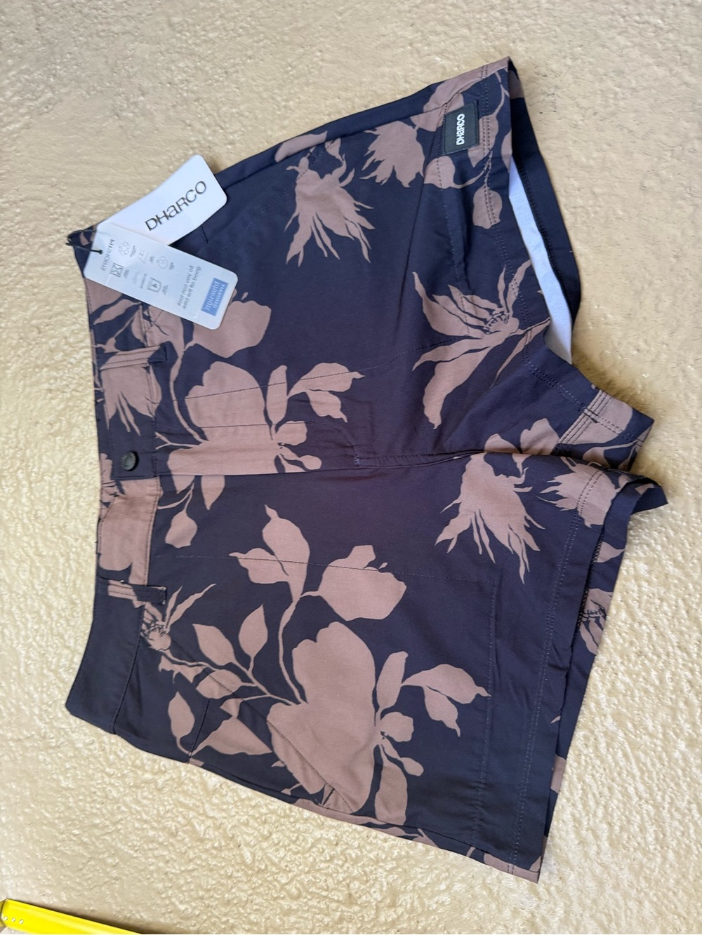 DHARCO Women's High Waist Floral Shorts - Black with Brown Print